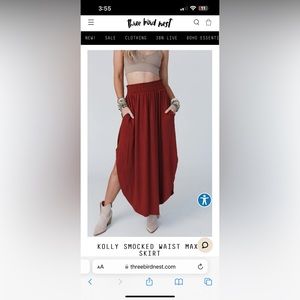 (New) Boho Three Birds Nest Rust Smocked Waist Maxi Skirt X-Large